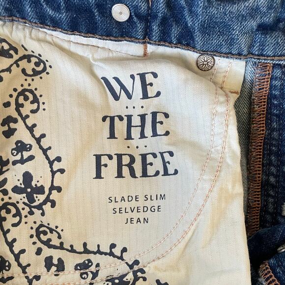Free People We The Free Slade Slim Selvedge Cuffed Jeans Size 28 Boho Relaxed - Picture 10 of 10